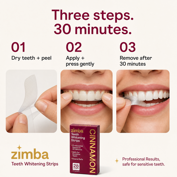 Zimba Teeth Whitening Strips Cinnamon box 3 steps 30 min #cinnamon